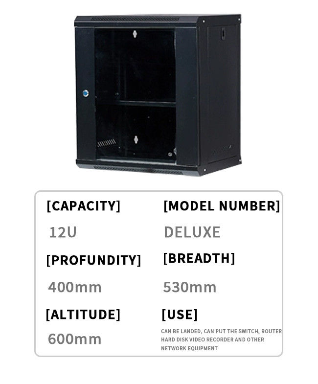 12U Cabinet de red montado en la pared, 4- post estructura Fan- asistido con el sistema de ventilación duradera