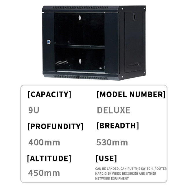 9U Servidor de red Cabinet Rack Recinto Plexiglas Cerradura de puerta 400mm de profundidad, montado en la pared